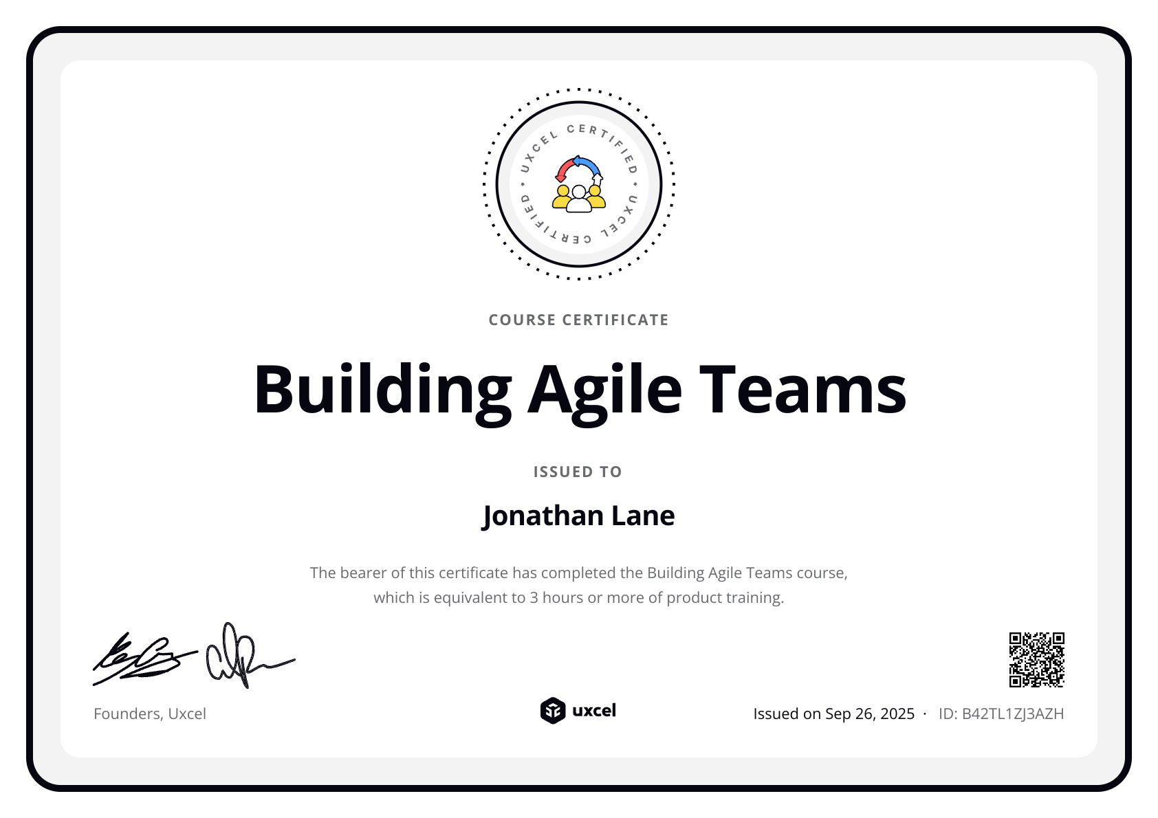 Jonathan Lane's certificate